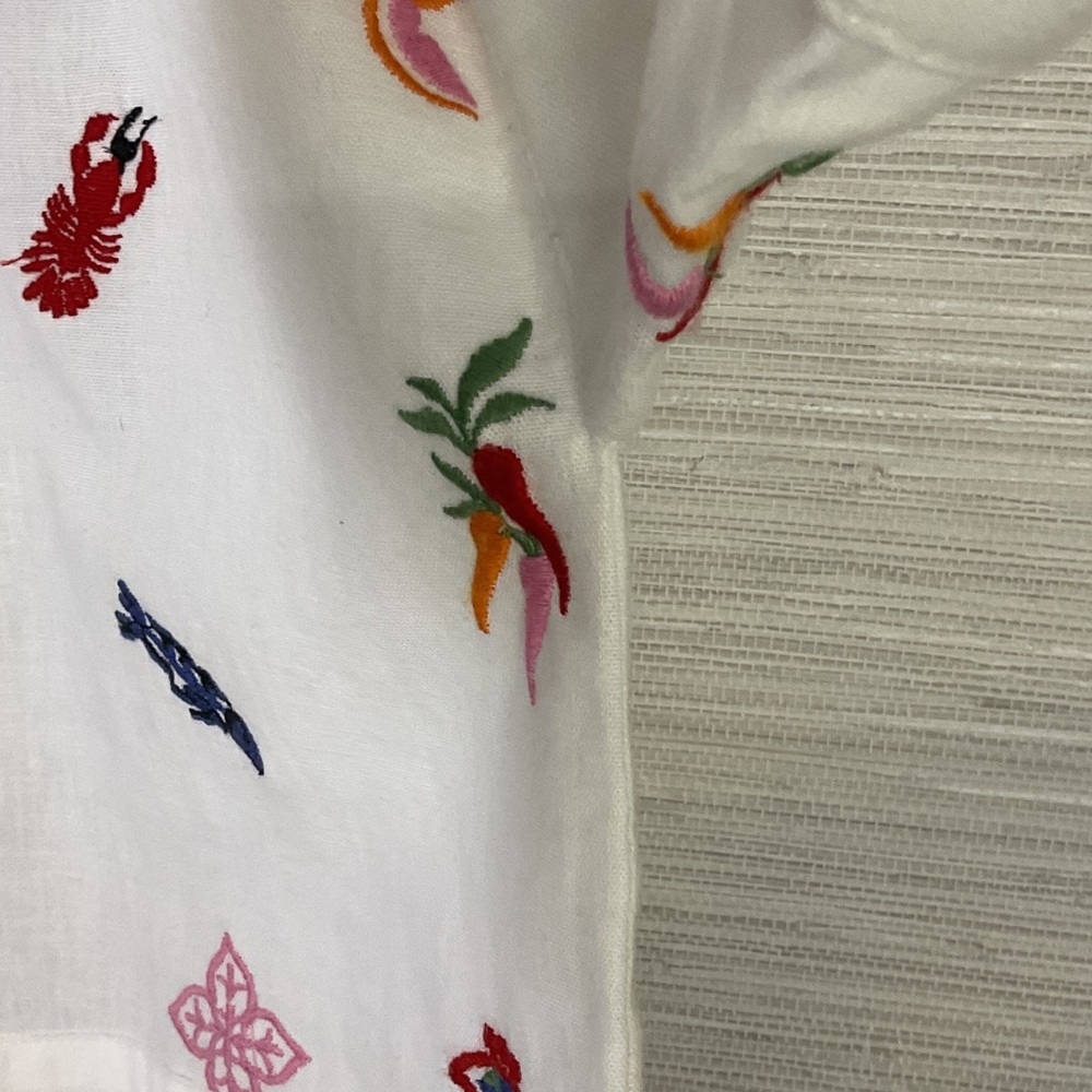 Caroline Constas White Crop Button Up Embroidered Top Med Summer Print Linen - Picture 7 of 13